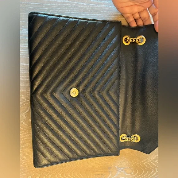 Saint Laurent Black Large Chevron Envelope Crossbody - Picture 9 of 16